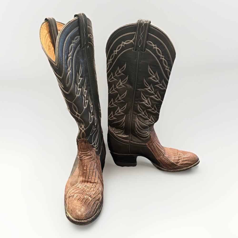 Vintage Tony Lama Women’s Cowboy Boots Size 6B Style 4350 Black & Brown Leather